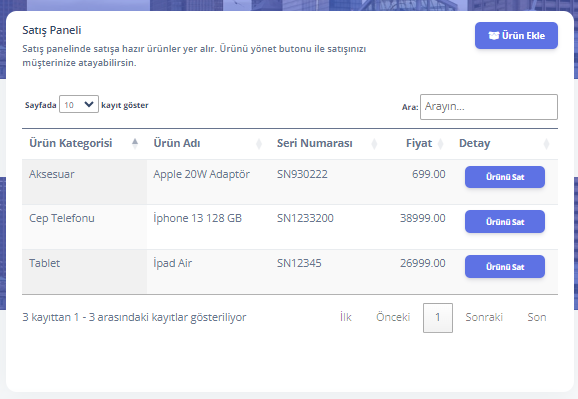 Sales Management Screen